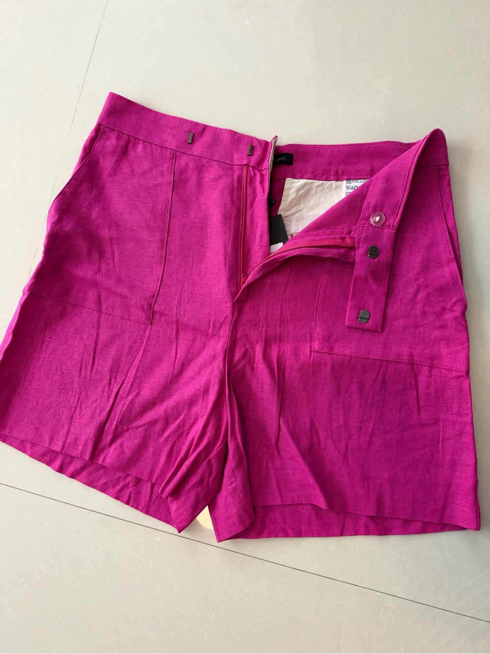 Banana Republic Fuchsia High-Waist Linen-Blend Shorts
